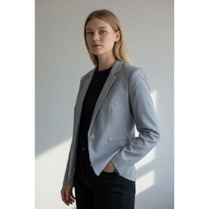 Express Women's Size 4 Studio Stretch Twill Fitted One Button Blazer Grey Lined